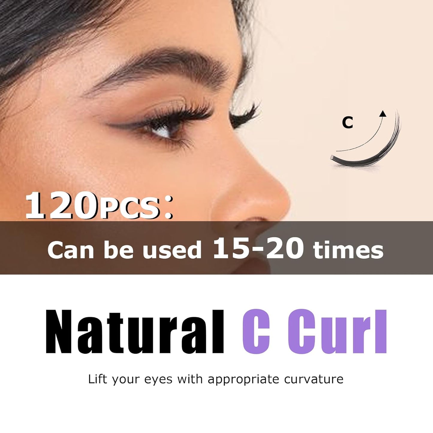 GAQQI Lash Clusters, Eyelash Clusters 120PCS C Curl Individual Lashes, Wispy Cluster Eyelash Extension 12mm Only, Natural Looking Cluster Lashes (GQ03, C Curl, 12mm)