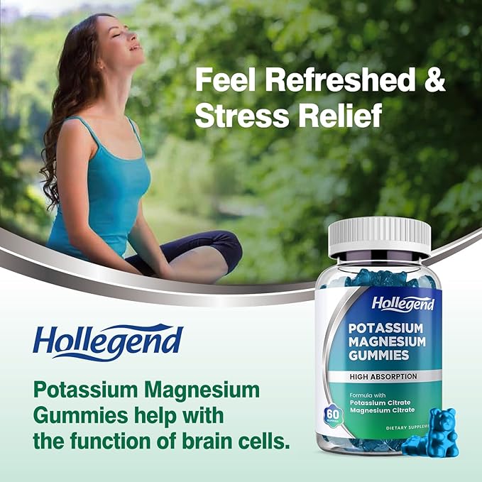 Potassium Magnesium Gummies, High Absorption Potassium Citrate 99mg Magnesium Citrate 180mg, Chewable Gummy Supplements for Leg Cramps & Muscle, 120 Count