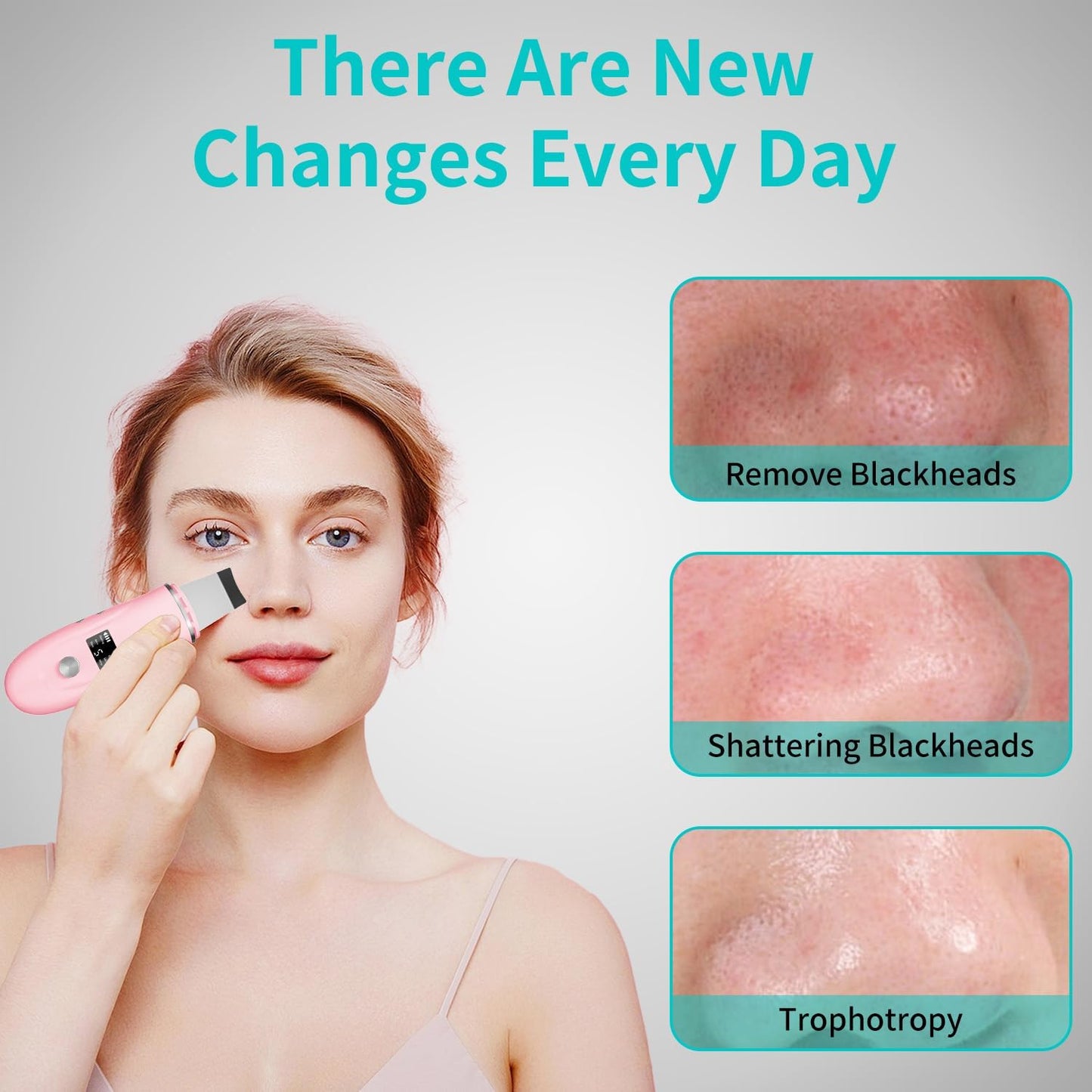 Skin Scrubber Facial Spatula - 4-in-1 Deep Cleansing Tool for Pore Extraction, Fast Charging Dock Blackhead Remover Face Spatula for Facial Skincare Women Gift (Pink)