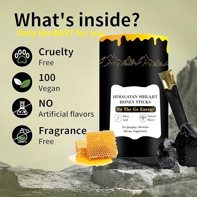 Shilajit Honey Sticks, 30 Sticks - Pure Himalayan Resin, With Organic Honey, Saffron, High Potency Herbal Blend for Energy Boost & Immune Support, for Men & Women