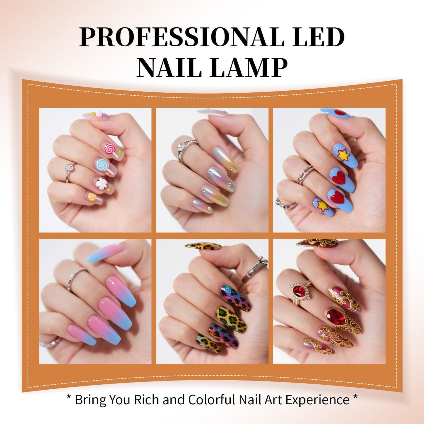 JEWHITENY Golden U V LED Light for Gel Nails:Nail Lamp with 4 Timers & Automatic Sensor Fast Curing Light for Gel Nail Polish Professional Manicure Tool