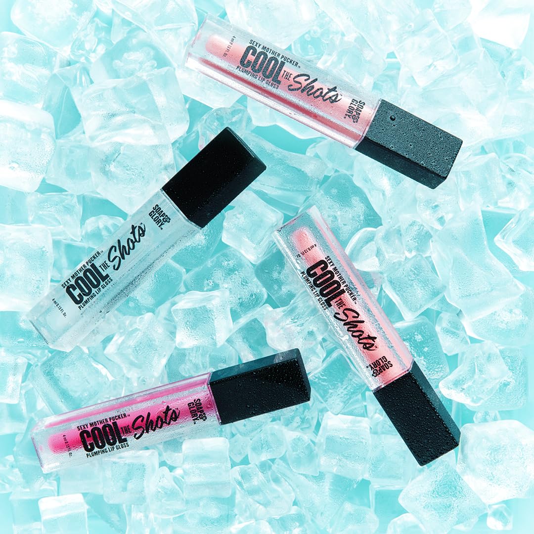 Soap & Glory Cool The Shots Plumping Lip Gloss Duo – Clear (4ml) & Pink Charming (4ml) – Hydrating & Cooling Lip Plumpers with Menthol & Vitamin E – High Shine, Vegan & Cruelty-Free