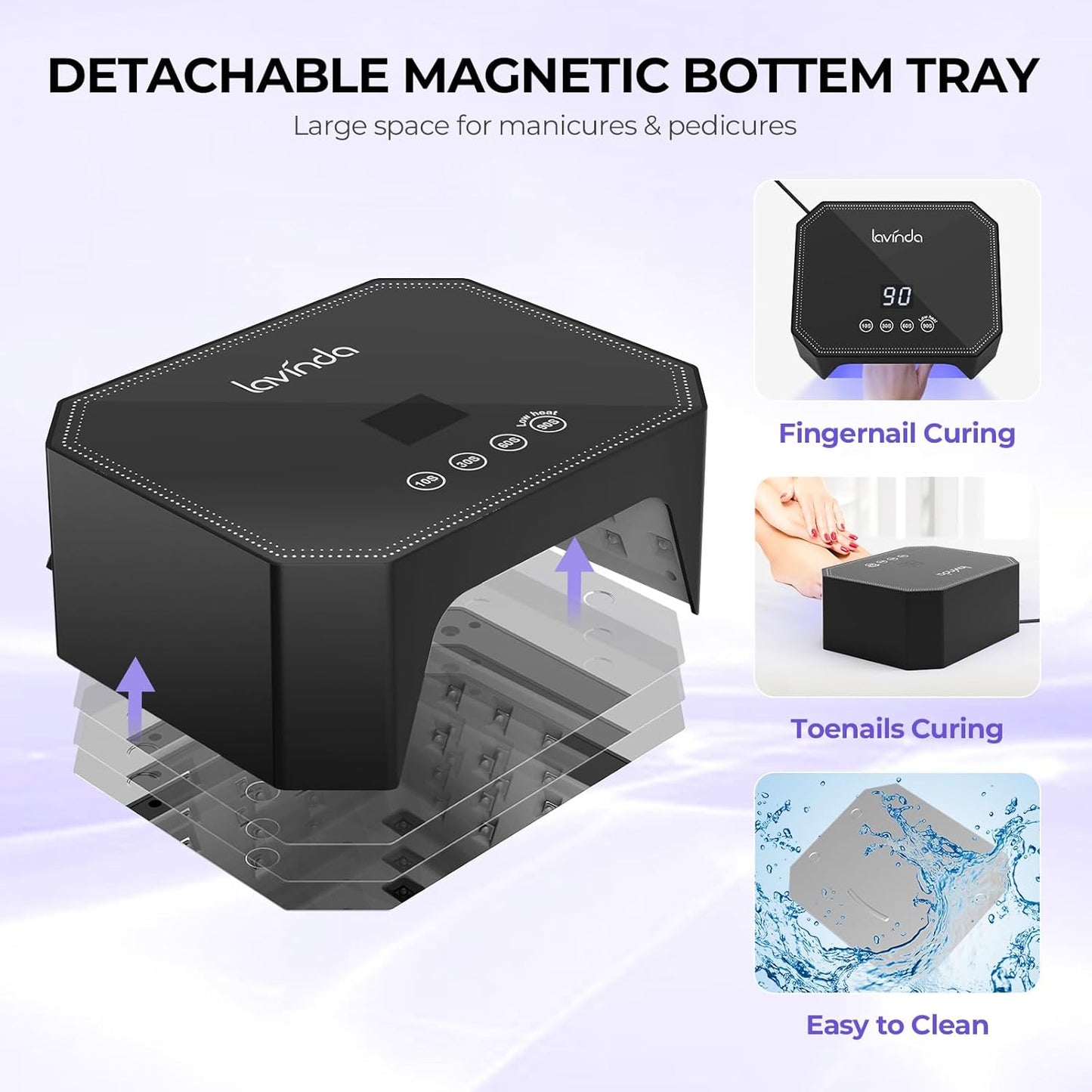 Lavinda 54W UV LED Nail Lamp – Plug-in Gel Nail Light with LCD Display, 4 Timers, Auto Sensor, Dual Wavelength, Nail Dryer for Home & Salon – Black