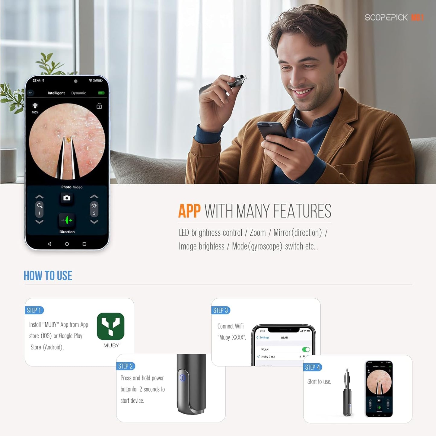 Blackhead Removal Tweezer with 1080p Camera, Ultimate Precision: Blackhead Removal with Camera - Perfect for Delicate Tasks! - - Ingrown Hair, Ear Hair Tweezer (Black)