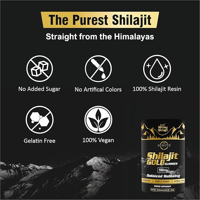 Pure Himalayan Shilajit Gummies - High Potency Gold Grade, 100% Shilajit, 75%+ Fulvic Acid for Energy Boost & Immune Support, Travel-Friendly, Tamarind Flavor - 60 Gummies