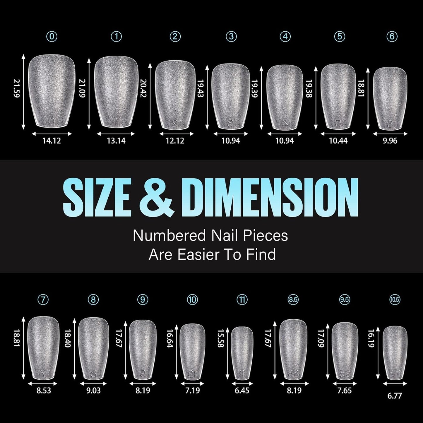 TOMICCA Short Coffin Nail Tips, 15 Sizes Full Cover Double Sided Matte Gel Nails, 240Pcs Acrylic Soft Pre Shaped Nail Tips Set for Nails Professional