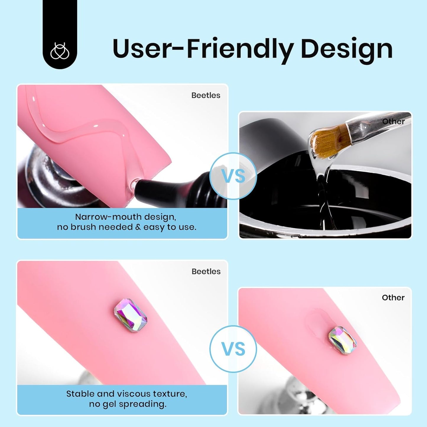 Beetles Rhinestone Glue for Nails, Gel Nail Glue for Nail Charms Decoration Super Strong Bling Gem for Nail Art Jewels Crystals Beads Diamonds 3D Beauty Gift