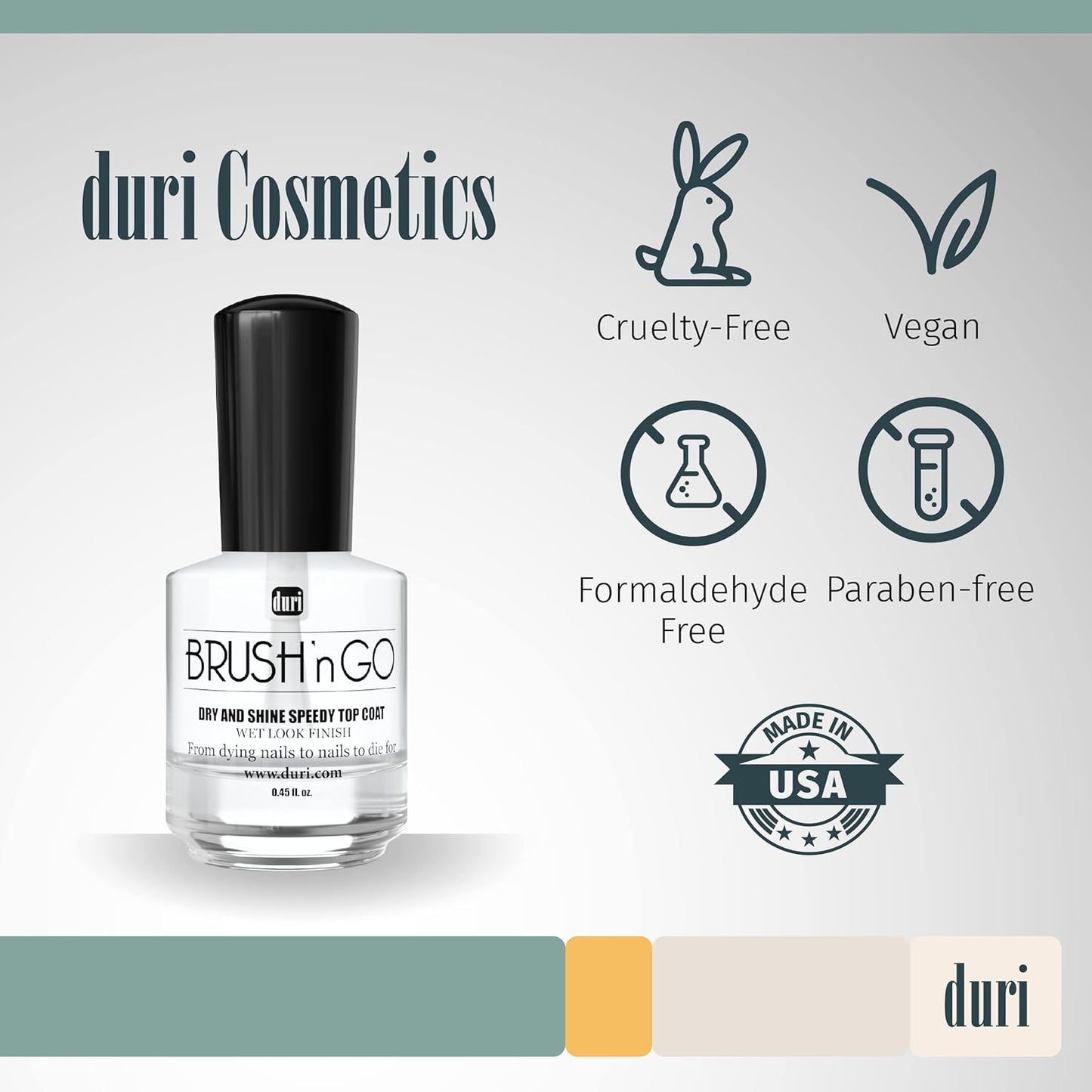 duri Brush'n Go Dry and Shine Speedy Top Coat, Fast Dry Top Coat Nail Polish - 0.45 fl.oz. (pack of 1)