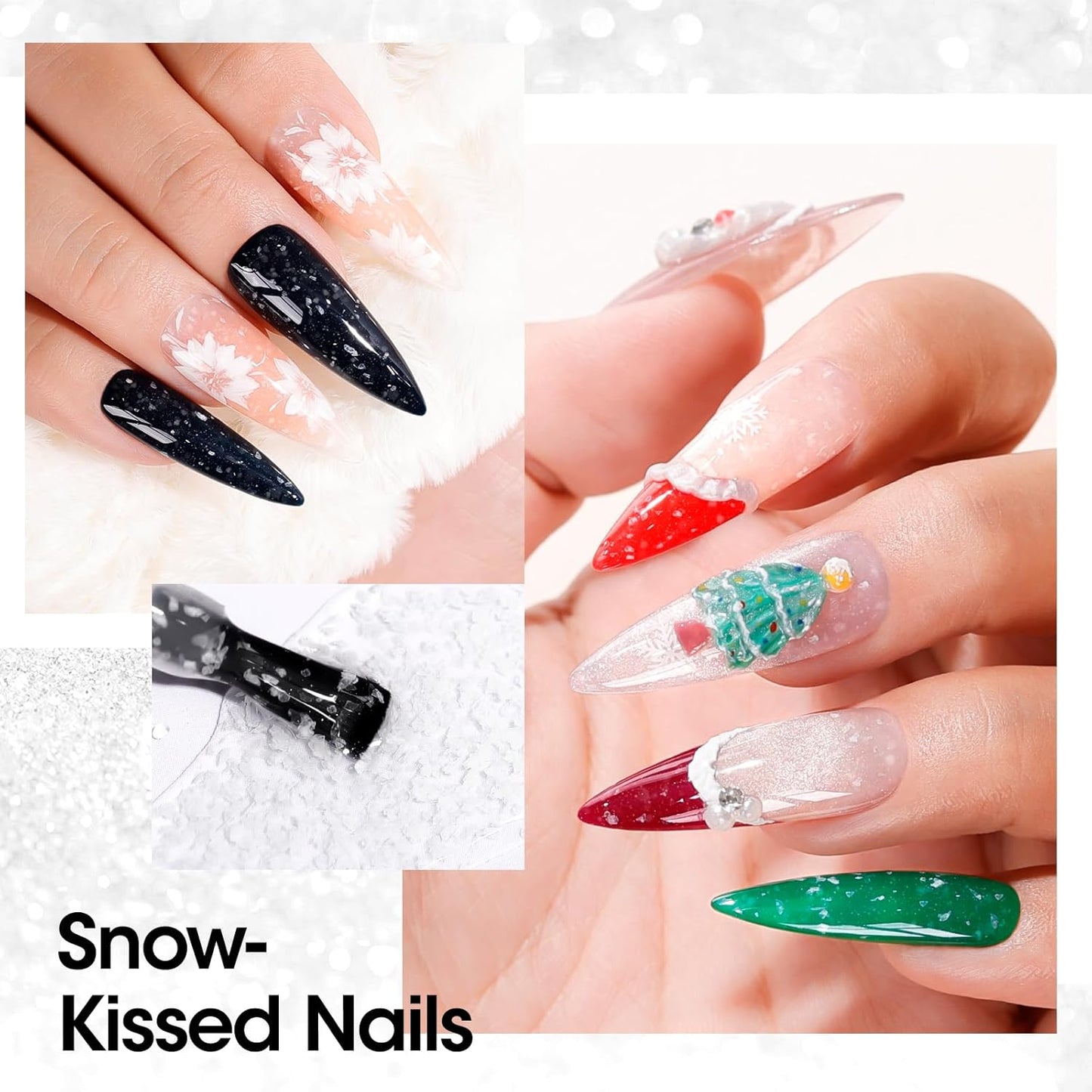 GELLEN Glitter Gel Top Coat, Snowflake Top Coat Nail Polish, Soak off Clear Glossy No Wipe Gel with Shimmer Finish, UV/LED Lamp Needed, Manicure Nail Art Gift for Halloween/Christmas/New Year