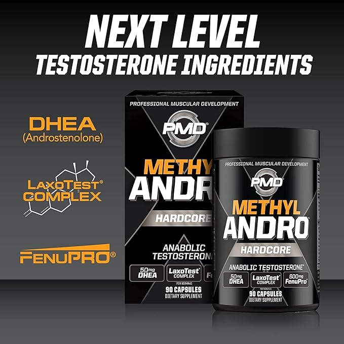 PMD Methyl Andro Hardcore - Support Testosterone for Lean Muscle & Strength Gains-Weightlifting and Workout Performance- Dietary Supplement (90 Capsules)