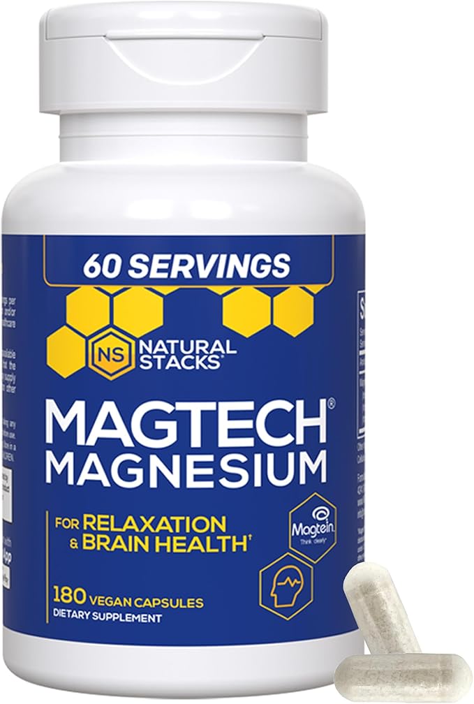 MagTech Magnesium Supplement - Chelated Magnesium Complex - 3 Forms of Magnesium: Magtein Magnesium L-Threonate, Glycinate & Taurate - Supports Relaxation & Brain Health*, 180 Magnesium Capsules