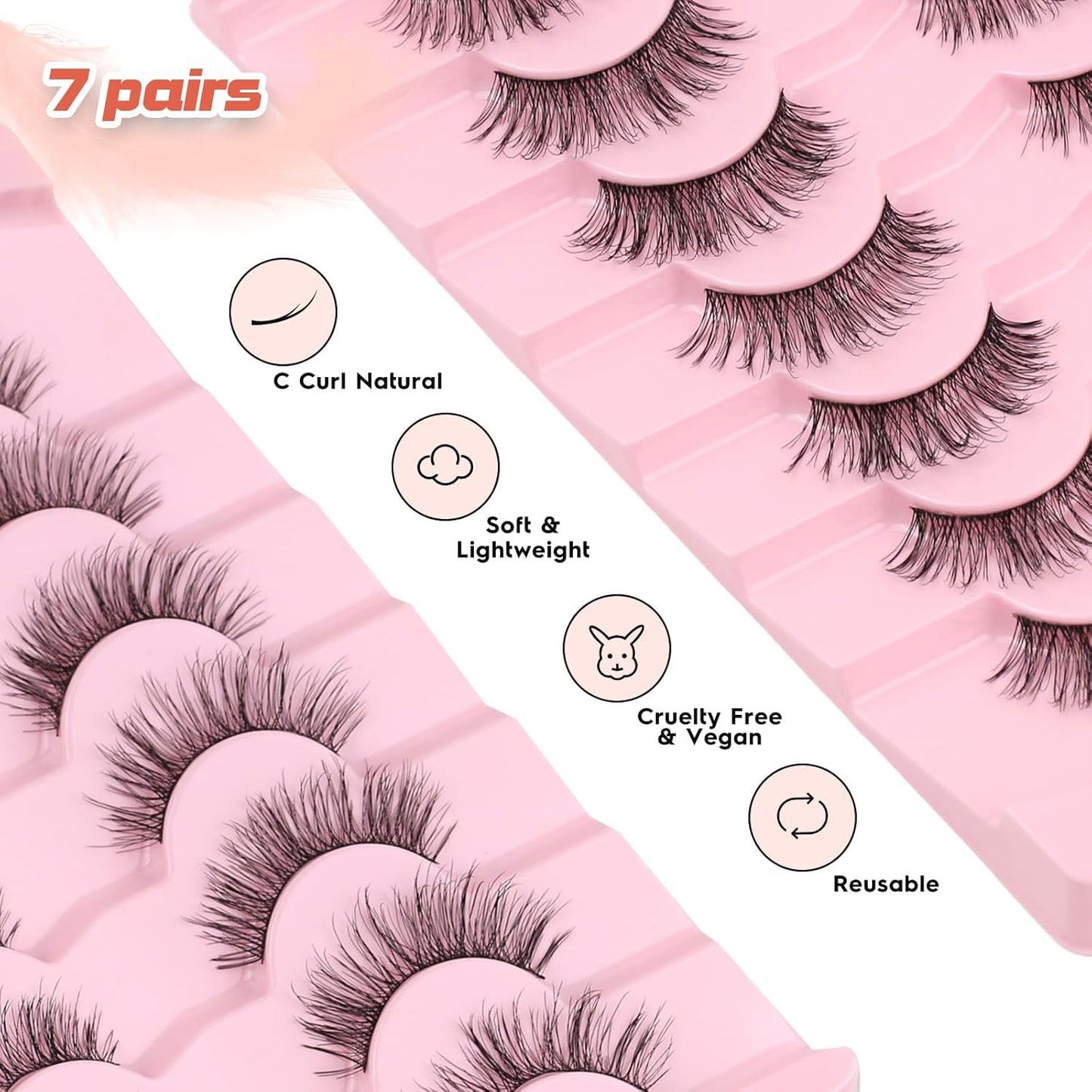 Natural Lashes Fake Eyelashes Pack C Curl Strip Lash 7 Pair Siligli