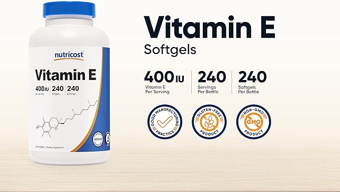 Nutricost Vitamin E 400 IU, 240 Softgel Capsules (2 Bottles)