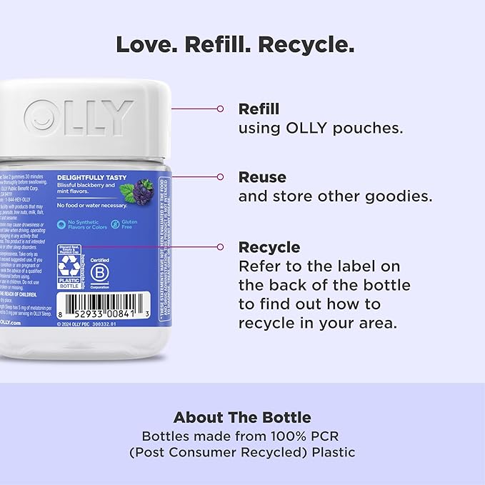 OLLY Extra Strength Sleep Gummy, Occasional Sleep Support, 5 mg Melatonin, L-Theanine, Chamomile, Lemon Balm Extracts, Sleep Aid, BlackBerry Flavor - 90 Count (Packaging May Vary)
