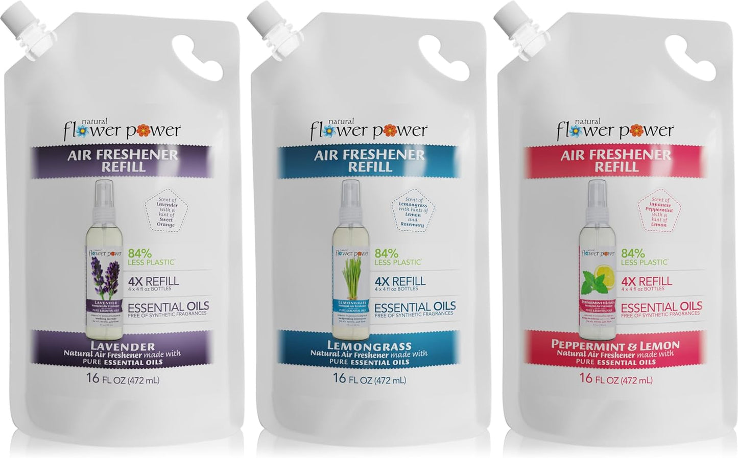 Air Freshener Spray Refills - Odor Eliminator w/Essential Oils - Home, Car & Fabric - Cruelty Free & Vegan - Variety Pack - Lavender, Lemongrass, Peppermint & Lemon - 3 x 16 fl oz