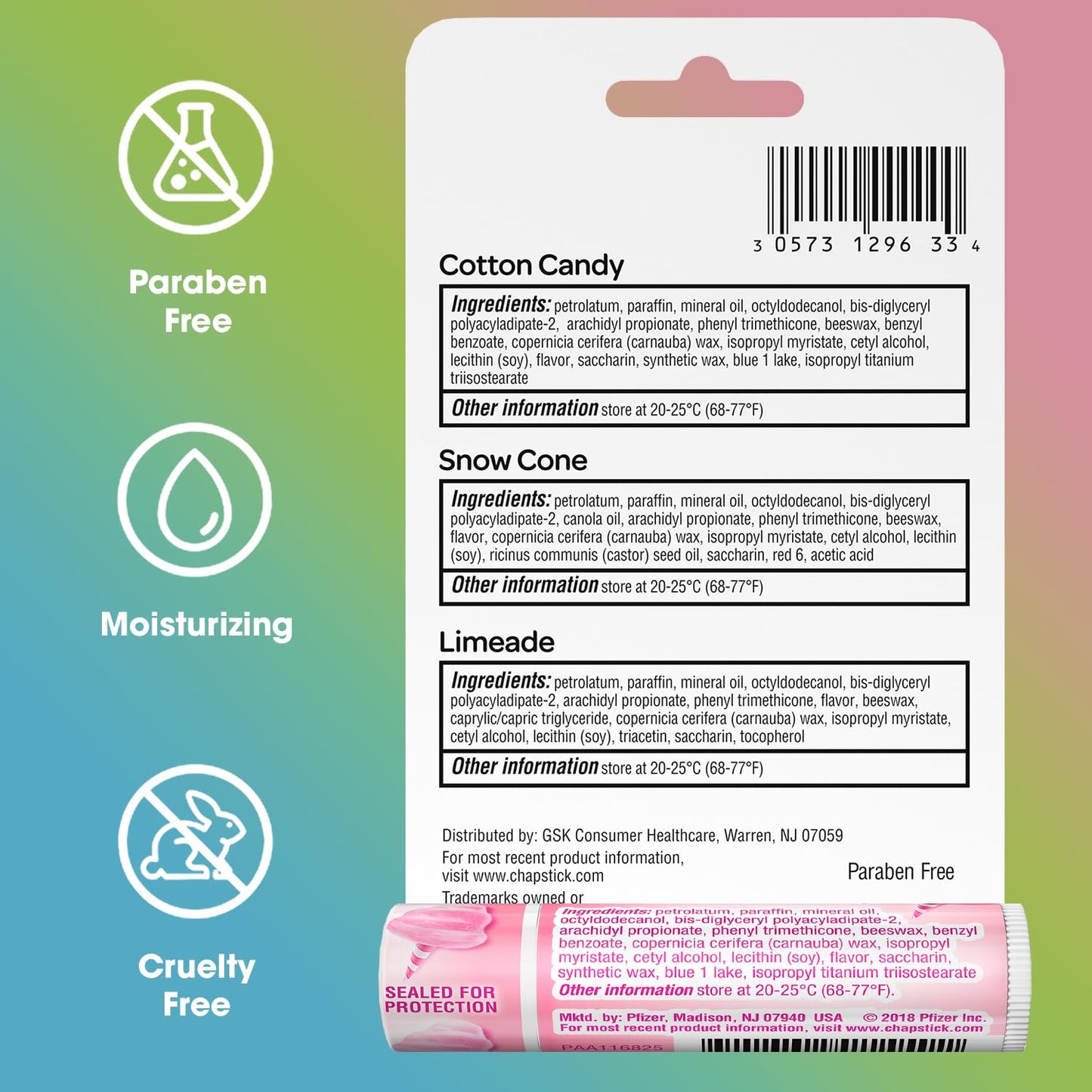 ChapStick Lip Balm, Vacation Getaway Collection (Snow Cone, Limeade, and Cotton Candy) + 2 Cotton Candy, 0.15 Oz Ea (5 Piece Set)