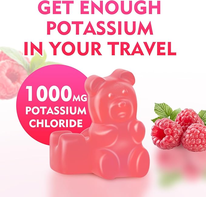 Potassium Gummies, Potassium Chloride 1000mg for Adults, Sugar-Free Potassium Supplement Gummies Support Electrolyte Balance & Leg Cramps for Women & Men, Raspberry Flavor, 60 Count