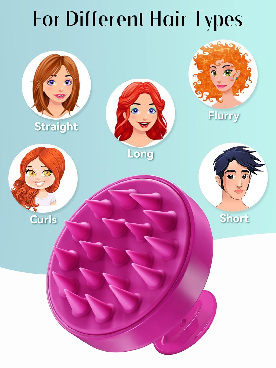 HEETA Scalp Massager Hair Growth, Soft Silicone Scalp Scrubber Shampoo Brush for Exfoliation, Dandruff Removal Head Massage Stress Relax, Wet & Dry Use for Thick Thin Curly Hair Care, Hot Pink