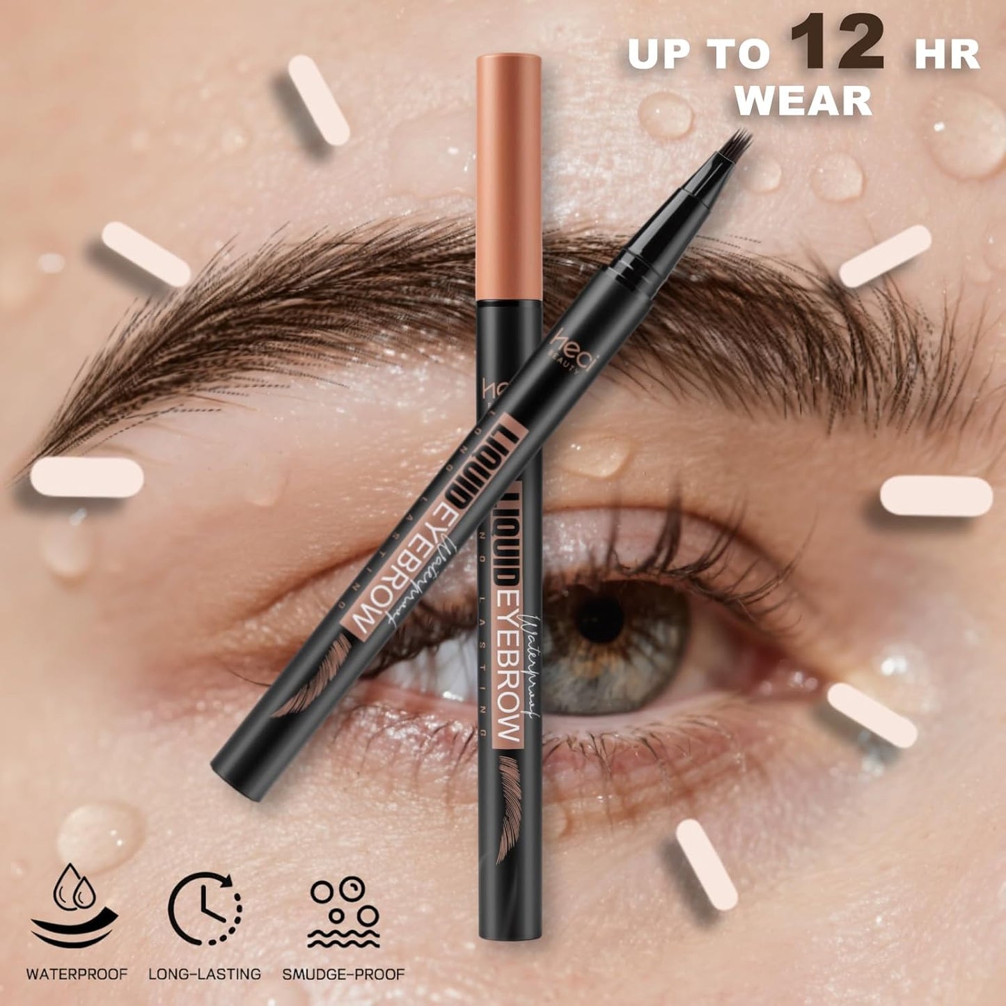 Microblading Eyebrow Pen - Waterproof Liquid Eyebrow Pencil with Angled Eyebrow Brush, Shapes & Fills Hair-Like Looking Brows, Lasts All-Day,Eye brow Pencil for Women and Girls Makeup,Brown