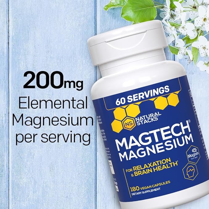 MagTech Magnesium Supplement - Chelated Magnesium Complex - 3 Forms of Magnesium: Magtein Magnesium L-Threonate, Glycinate & Taurate - Supports Relaxation & Brain Health*, 180 Magnesium Capsules