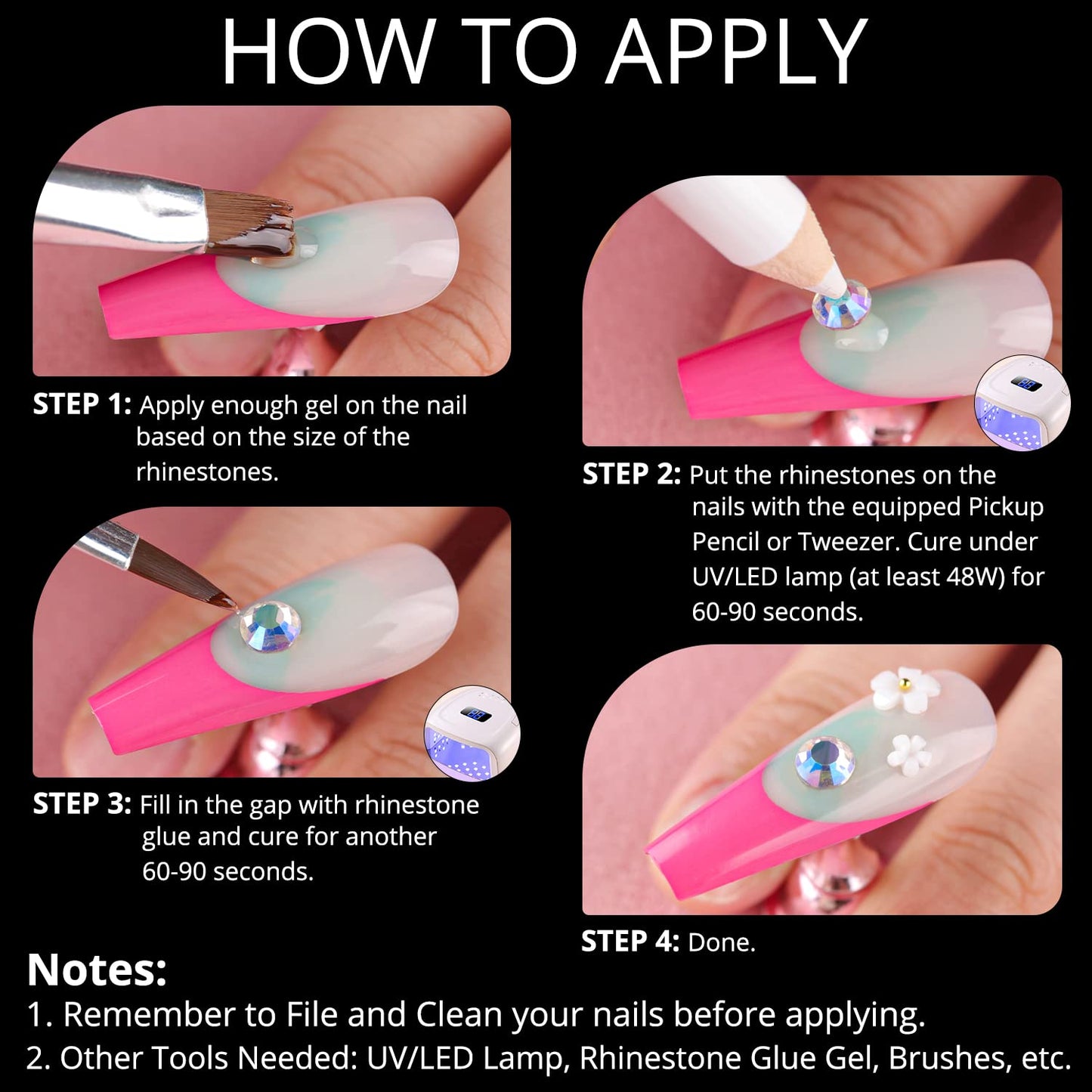 Mixed 3D Nail Art Gem Decoration Accessories Kit #11, Aurora Bear Bow Butterfly Starry AB Rhinestone Charm Jewelry for Deco, Pearl Flower Caviar Bead Stone Crystal with Pickup Pencil and Tweezer