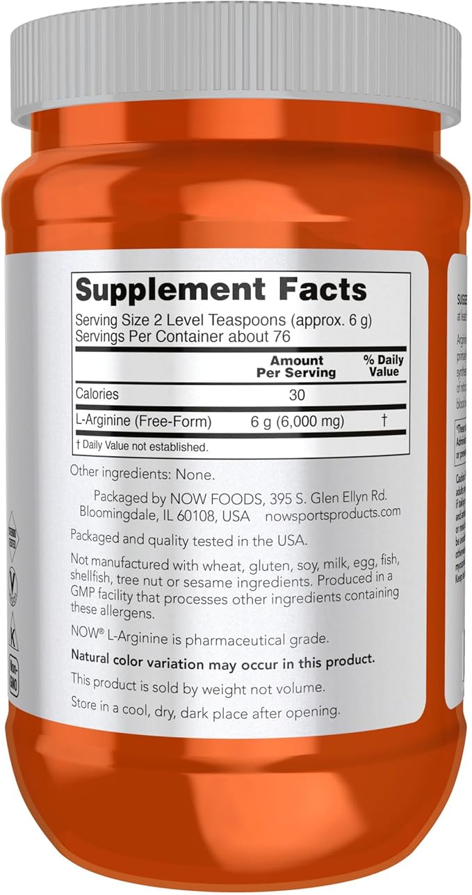 NOW Sports Nutrition, L-Arginine Powder, Nitric Oxide Precursor, Amino Acids, 1-Pound