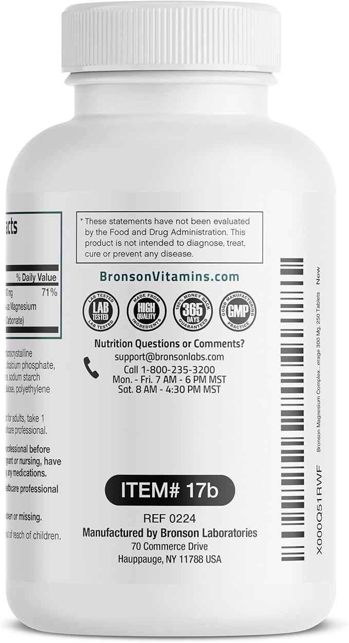 Triple Magnesium Complex Maximum Coverage 300 Mg Magnesium Oxide Magnesium Citrate Magnesium Carbonate, Non-GMO Formula, 250 Tablets