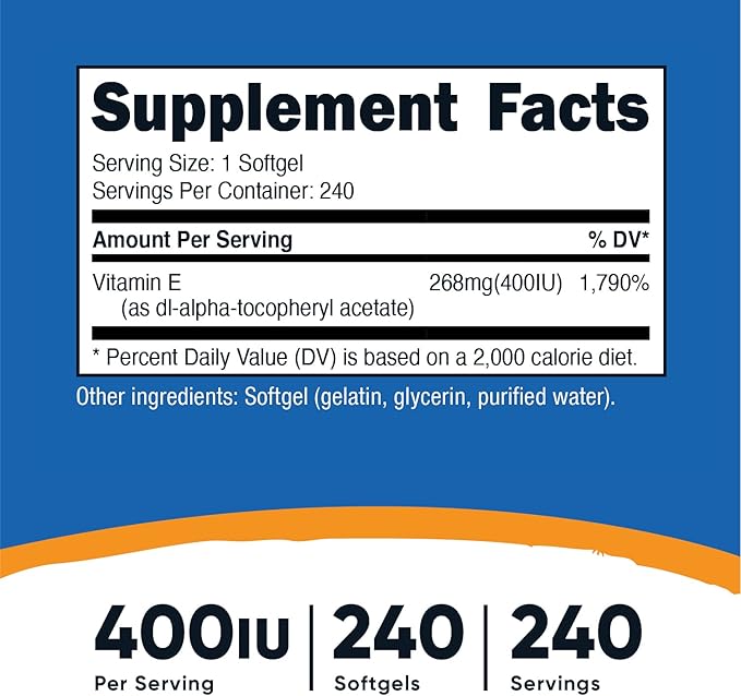 Nutricost Vitamin E 400 IU, 240 Softgel Capsules (2 Bottles)