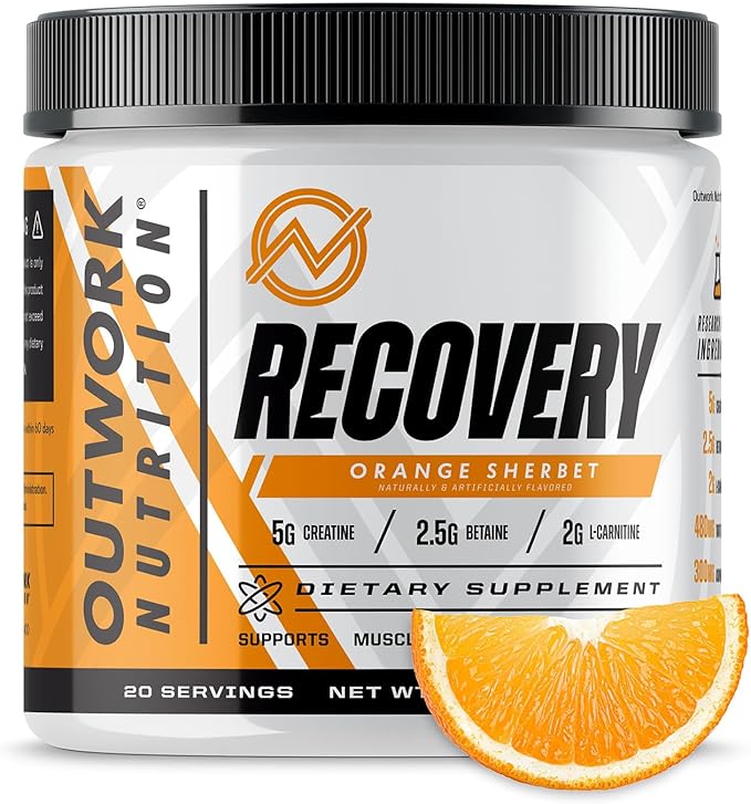 Outwork Nutrition Recovery Drink - Post Workout Recovery Powder & Creatine Monohydrate Muscle Builder for Men & Women - Creatine for Men & Women - After Workout Recovery Drink - Orange Sherbet - 230g