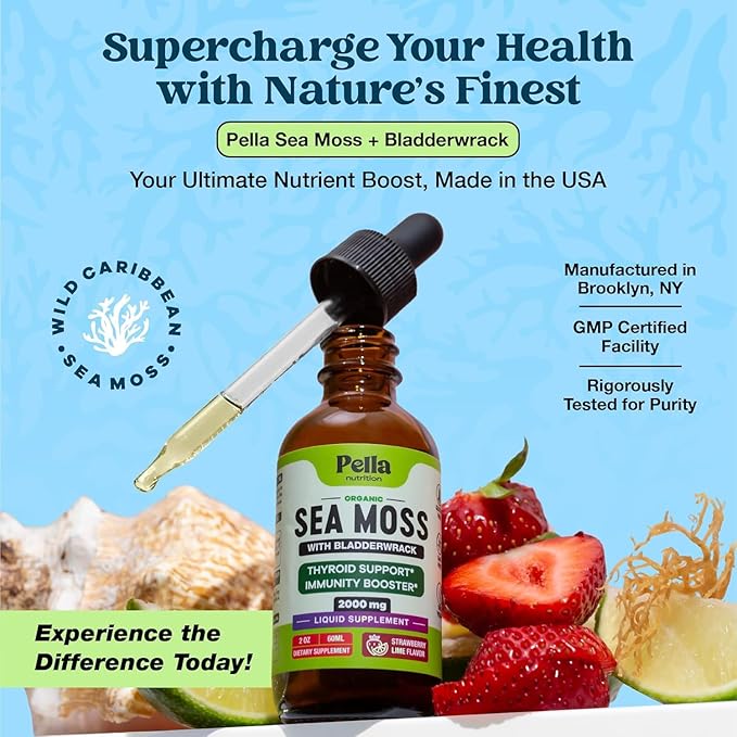 Organic Sea Moss Drops - Irish Sea Moss - 4X Stronger than Sea Moss Gel, Capsules and Gummies - Superfood Seamoss - Joint Support Supplement - Immune Support Supplement (Strawberry Lime, 60mL)