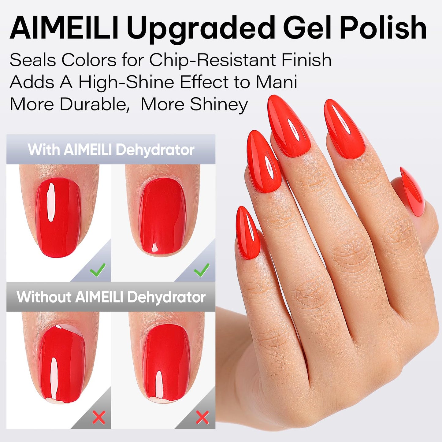 AIMEILI Nail Glue Gel with Top Coat and Prep Dehydrator 3 PCS, Hema Free, Cruelty Free, Vegan, Clear High Gloss Gel Nail Polish Long Lasting Nail Art