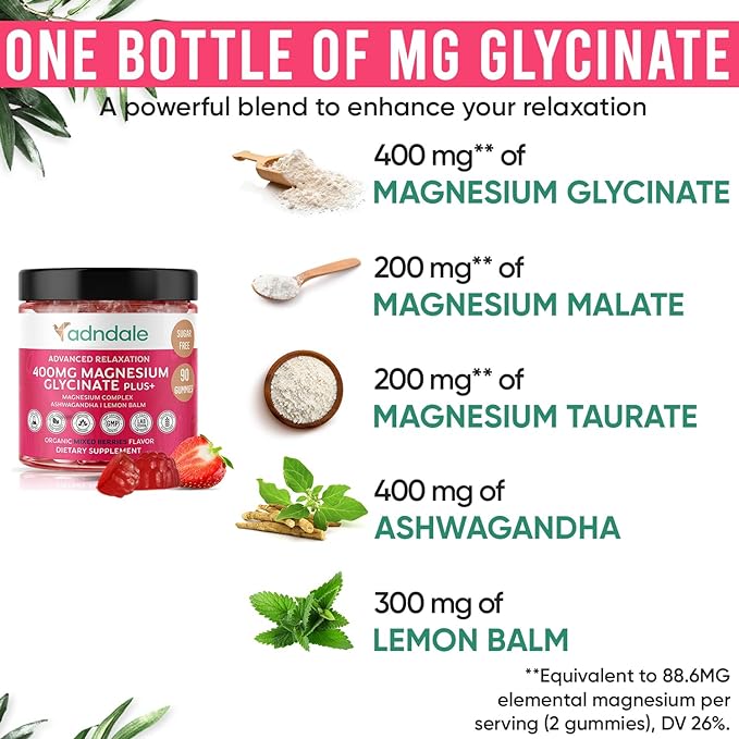 180 CT Calm Magnesium Glycinate Gummies 400 mg/Serv - with Ashwagandha, Magnesium Malate & Taurate - Sugar Free Chews for Adults & Kids Relaxation, Stress Relief, Night Rest, Muscle & Cardio Support