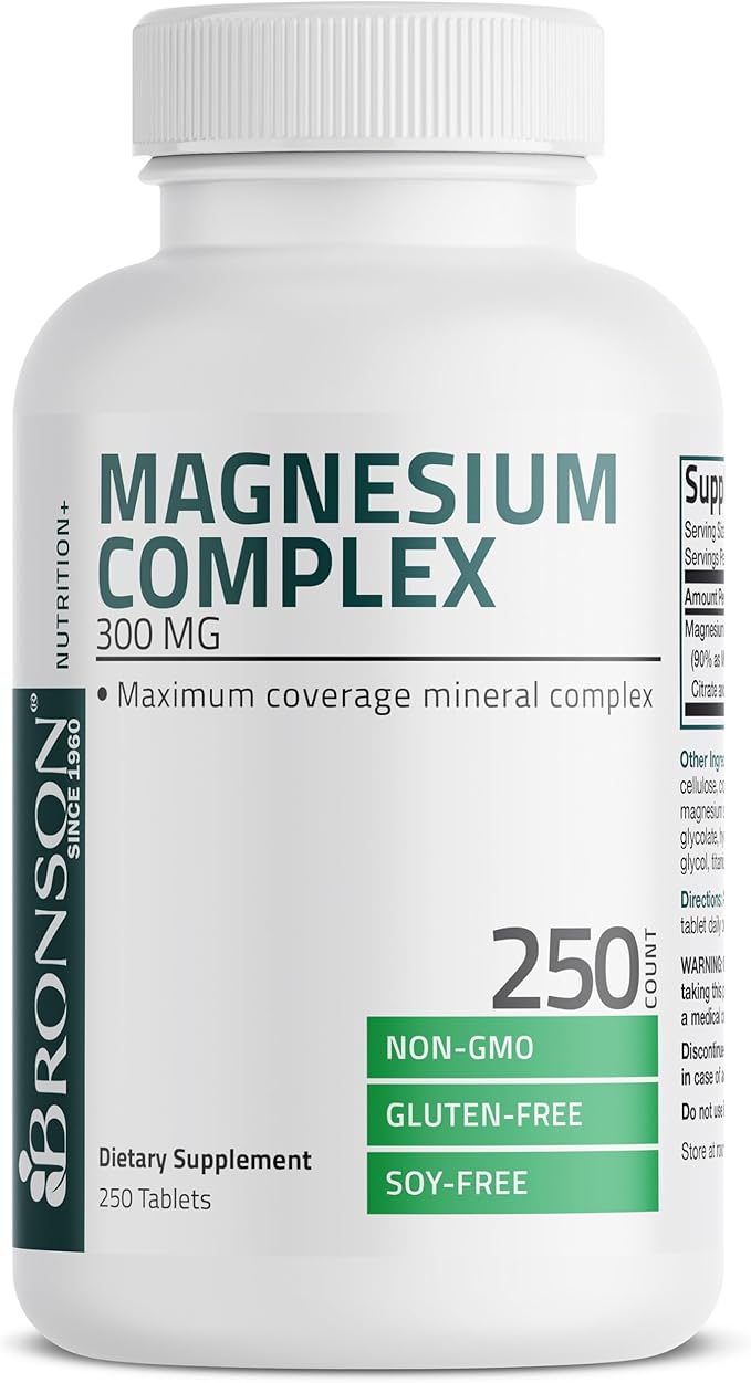 Triple Magnesium Complex Maximum Coverage 300 Mg Magnesium Oxide Magnesium Citrate Magnesium Carbonate, Non-GMO Formula, 250 Tablets