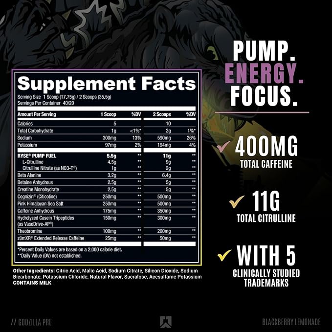 Ryse Noel Deyzel x Pre Workout | Intense Pumps, Energy, & Focus | Citrulline & Beta Alanine | 400mg Total Caffeine | 40 Servings (BlackBerry Lemonade)