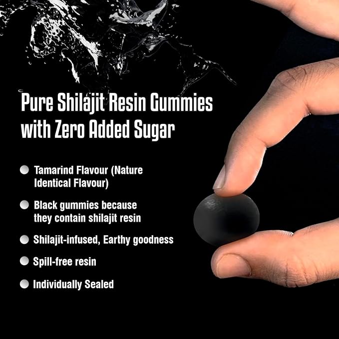 Pure Himalayan Shilajit Gummies - High Potency Gold Grade, 100% Shilajit, 75%+ Fulvic Acid for Energy Boost & Immune Support, Travel-Friendly, Tamarind Flavor - 60 Gummies