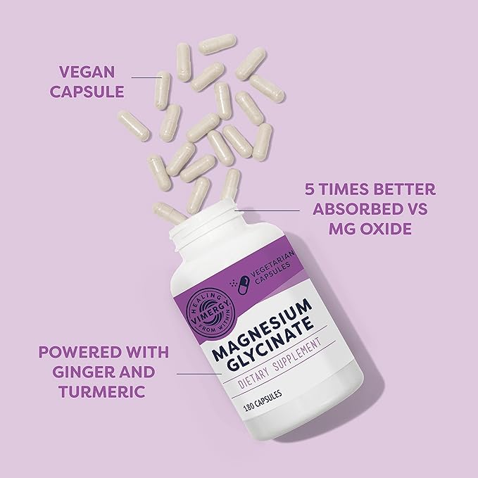 Vimergy Magnesium Glycinate – Stress Support – Chelated to Avoid Tummy Upset*– Promotes Heart Health & Energy*– Kosher, Vegan Gluten-Free – 180 Caps