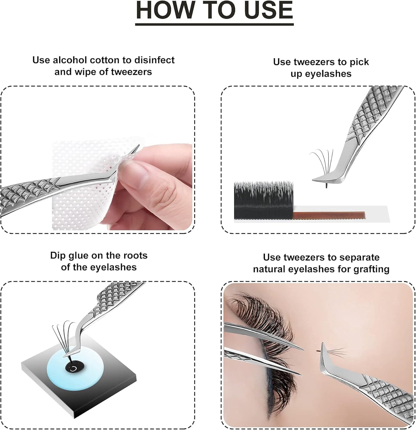 SIVOTE Eyelash Extension Tweezers Fiber Tips Japanese Steel, Set of 6 – Curved, Dolphin, 90° 45° Volume Boot & Slight Curved Tweezer – Professional Lash Tweezers for Lash Extensions Silver