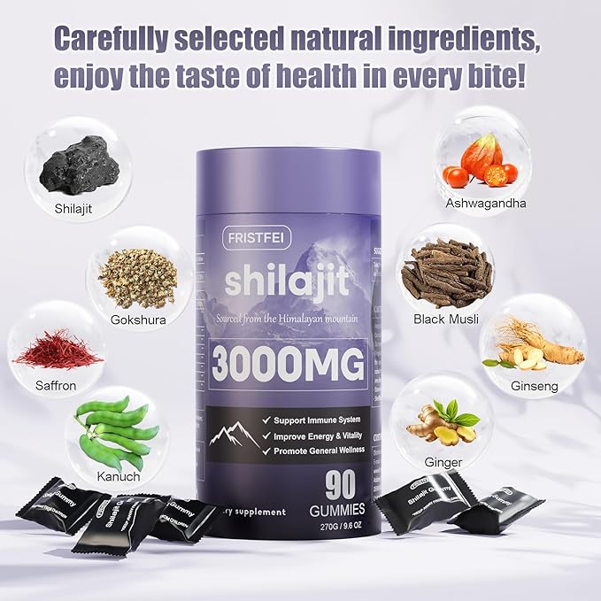 Pure Himalayan Shilajit Gummies for Men & Women - 100% Natural & Organic | 85+ Trace Minerals & Fulvic Acid | 90 Count | Individually Packaged