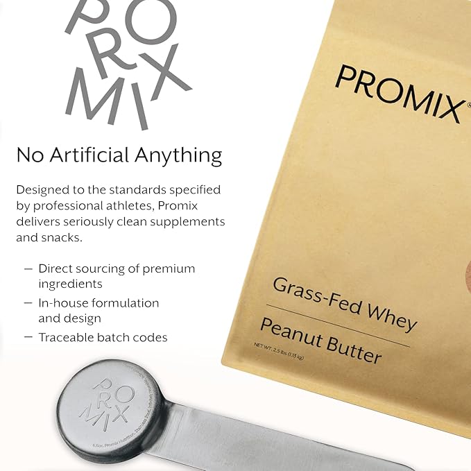 Promix Whey Protein Powder, Peanut Butter - 2.5lb Bulk - Grass-Fed & 100% All Natural - Post Workout Fitness & Nutrition Shakes, Smoothies, Baking & Cooking Recipes - Gluten-Free & Keto-Friendly