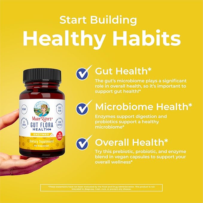 MaryRuth Organics Gut Flora Health+ Enzymes | Up to 2 Month Supply | Prebiotic Probiotic Digestive Enzymes Blend for Healthy Gut Biome & Digestive Support | Gastrointestinal Health | 60 Capsules