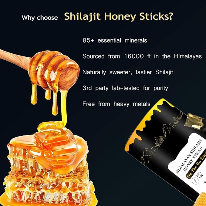 Shilajit Honey Sticks, 30 Sticks - Pure Himalayan Resin, With Organic Honey, Saffron, High Potency Herbal Blend for Energy Boost & Immune Support, for Men & Women