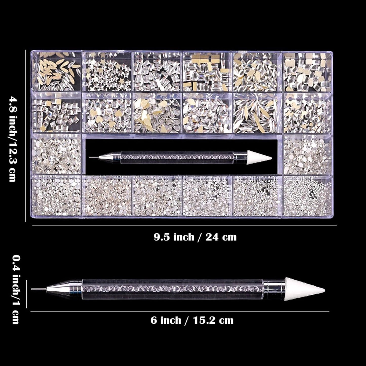 Nail Rhinestones Kit, Nail Art Decorations with Wax Pencil Flat AB Rhinestones Kit DIY Crafts Gemstones for Nail, Shoes, Clothes, Jewels (600 Green diamonds + 2500 flat rhinestones)