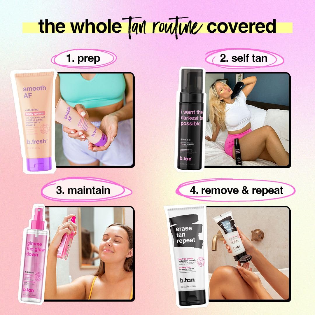 b.tan Ultra Dark Self Tanner Mousse Bundle | I Want The Darkest Tan Possible - Fast, 1 Hour Express Sunless Tanning Foam, Golden Bronzing Glow, Face & Body, No Fake Tan Smell, 6.7 Fl Oz, Pack of 2