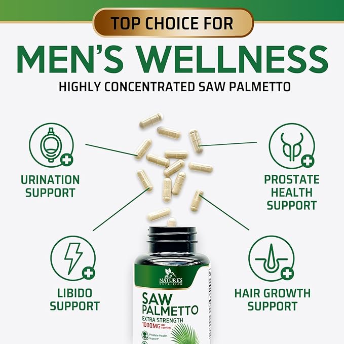 Saw Palmetto Extract Prostate Supplement - 1000 MG Saw Palmetto Supplement, Nature's Prostate Support Supplement for Men Health Support, Men's Prostate Urinary Health Support Supplement - 120 Capsules