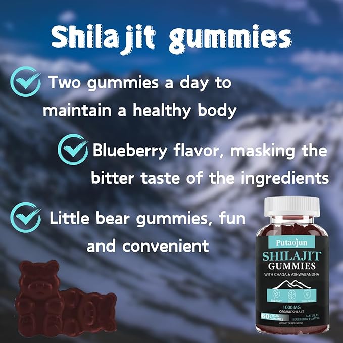 Shilajit for Man,Woman & Kid.Shilajit Gummies or shilajit Supplement.1000mg Shilajit,200mg Ashwagandha,200mg Chaga,100mg Ginseng,100mg Saw Palmatto,60mg Black Seed Oil
