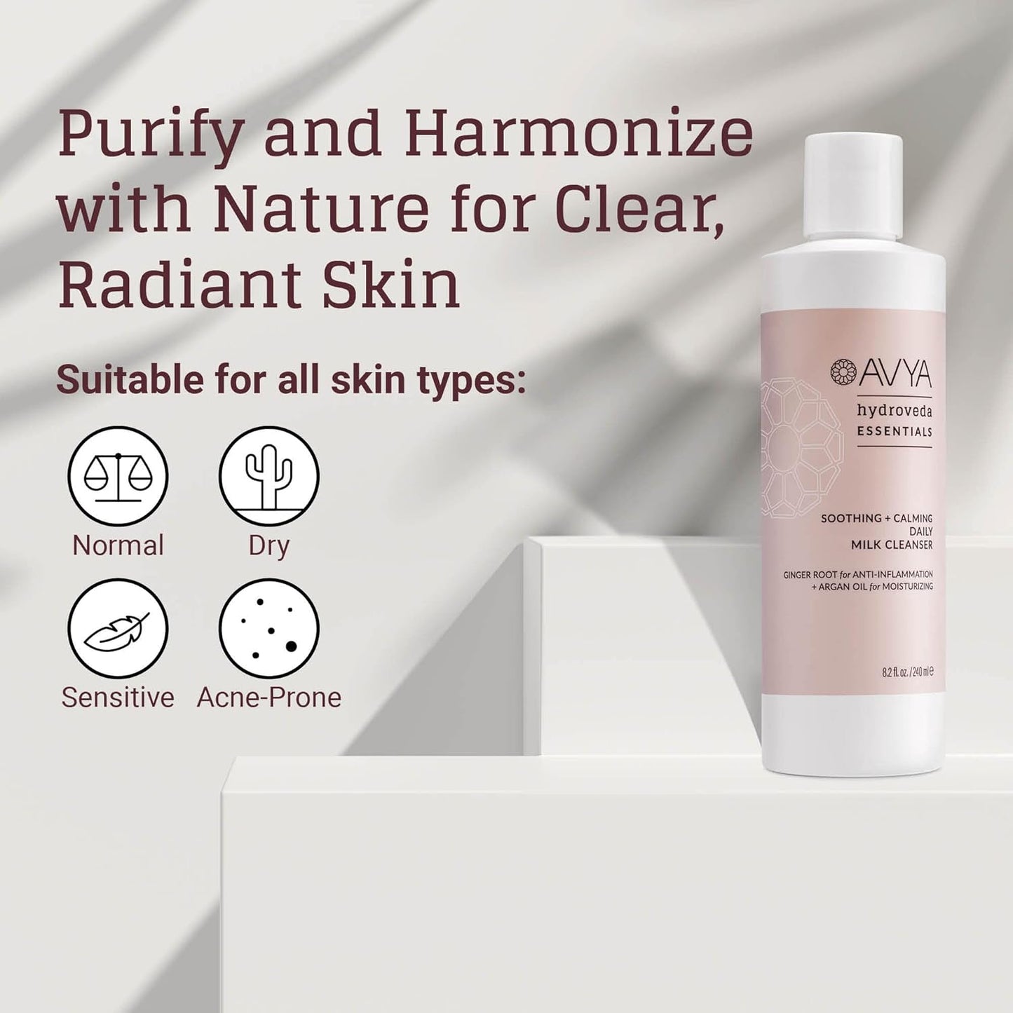 AVYA Hydroveda Essentials Daily Milk Cleanser (8.2oz) - Advanced Ayurvedic Skincare/Removes Makeup and Impurities for Natural Radiance/Ginger Blend Great for Sensitive Skin