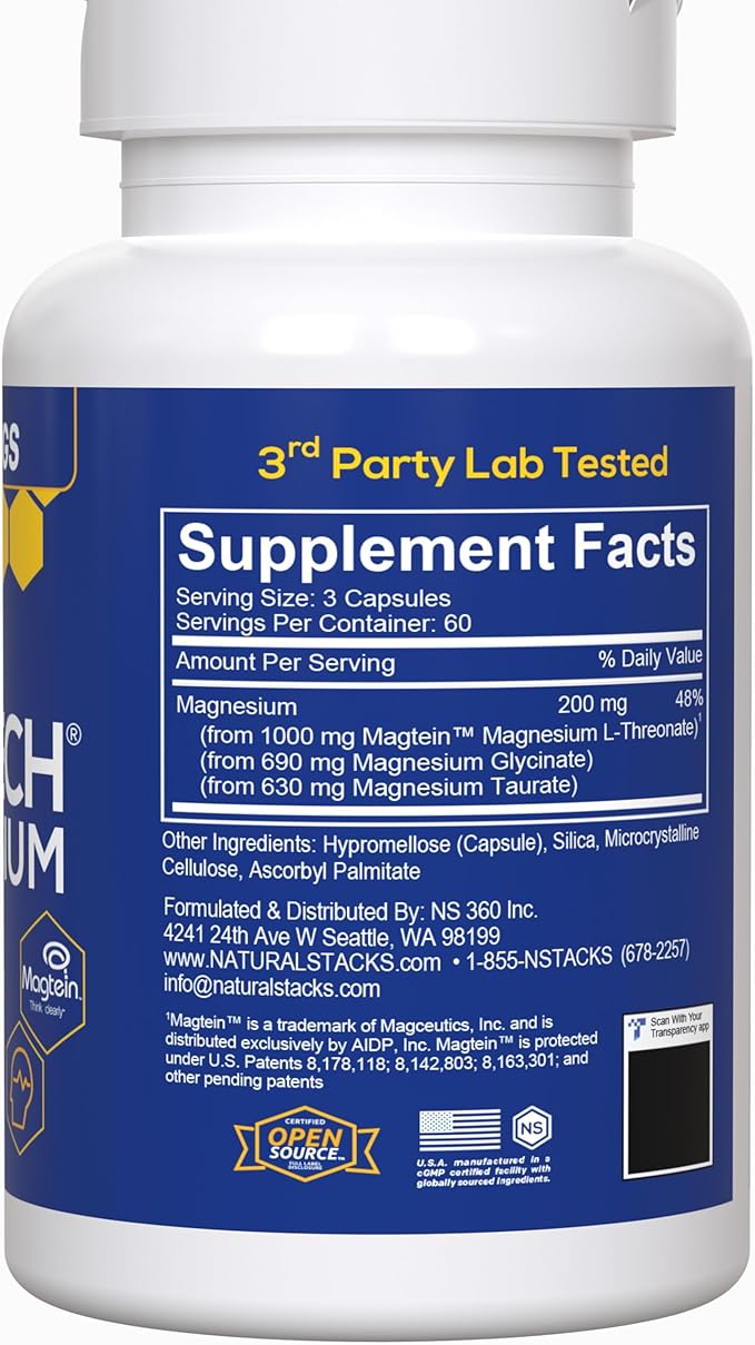MagTech Magnesium Supplement - Chelated Magnesium Complex - 3 Forms of Magnesium: Magtein Magnesium L-Threonate, Glycinate & Taurate - Supports Relaxation & Brain Health*, 180 Magnesium Capsules