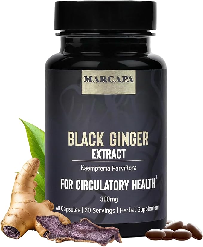 Marcapa Black Ginger Root Supplement - 60 Softgels | Organic Ginger Extract for Cardiovascular & Metabolic Support | Enhanced Energy & Endurance | Optimal Absorption with Olive Oil