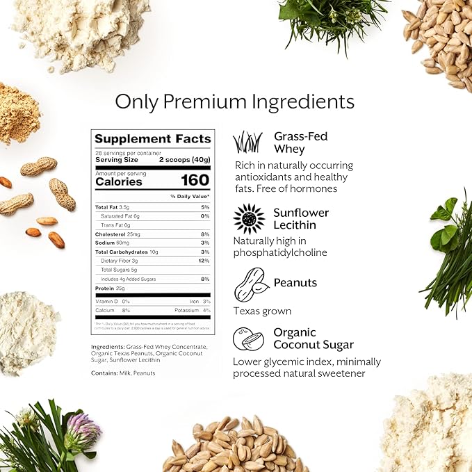 Promix Whey Protein Powder, Peanut Butter - 2.5lb Bulk - Grass-Fed & 100% All Natural - Post Workout Fitness & Nutrition Shakes, Smoothies, Baking & Cooking Recipes - Gluten-Free & Keto-Friendly