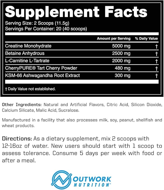Outwork Nutrition Recovery Drink - Post Workout Recovery Powder & Creatine Monohydrate Muscle Builder for Men & Women - Creatine for Men & Women - After Workout Recovery Drink - Orange Sherbet - 230g